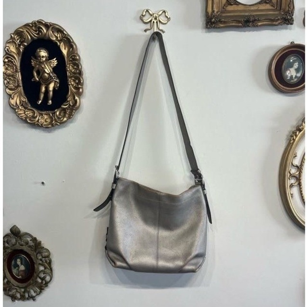 Coach Metallic Pewter Pebbled Leather‎ Hobo Shoulder Bag